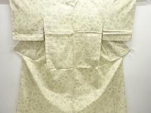 草花模様織り出し手織り紬単衣着物